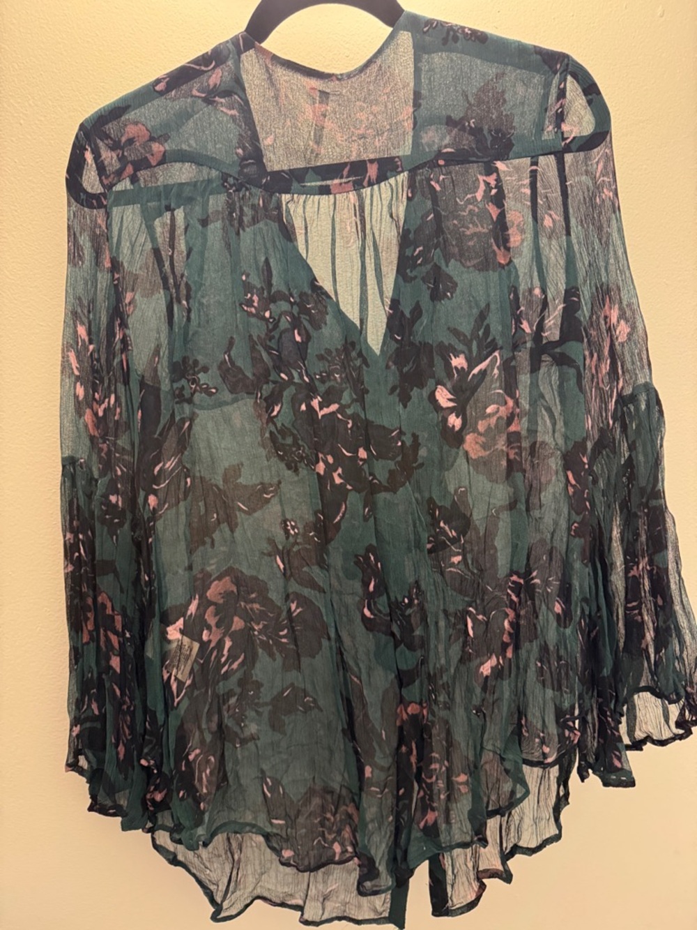 Anthropologie Sheer Teal Floral Button-Front Women's Blouse Small - Picture 5 of 5
